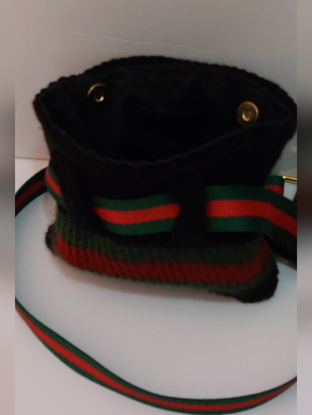 NEW Gucci Black Knit Belt Bag/Phone Case Green/Red Adjustable Strap - Picture 10 of 10